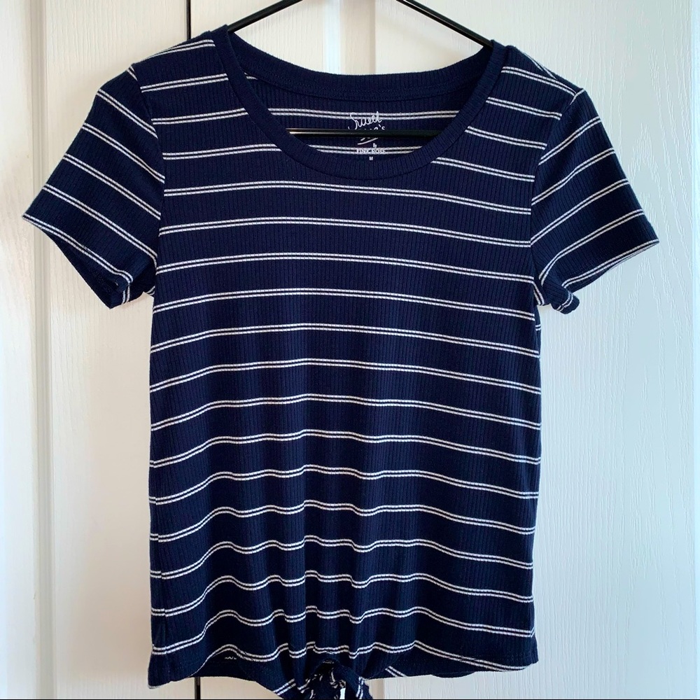 Sweet Tea’s by Pink Rose Navy Blue and White Striped Tee